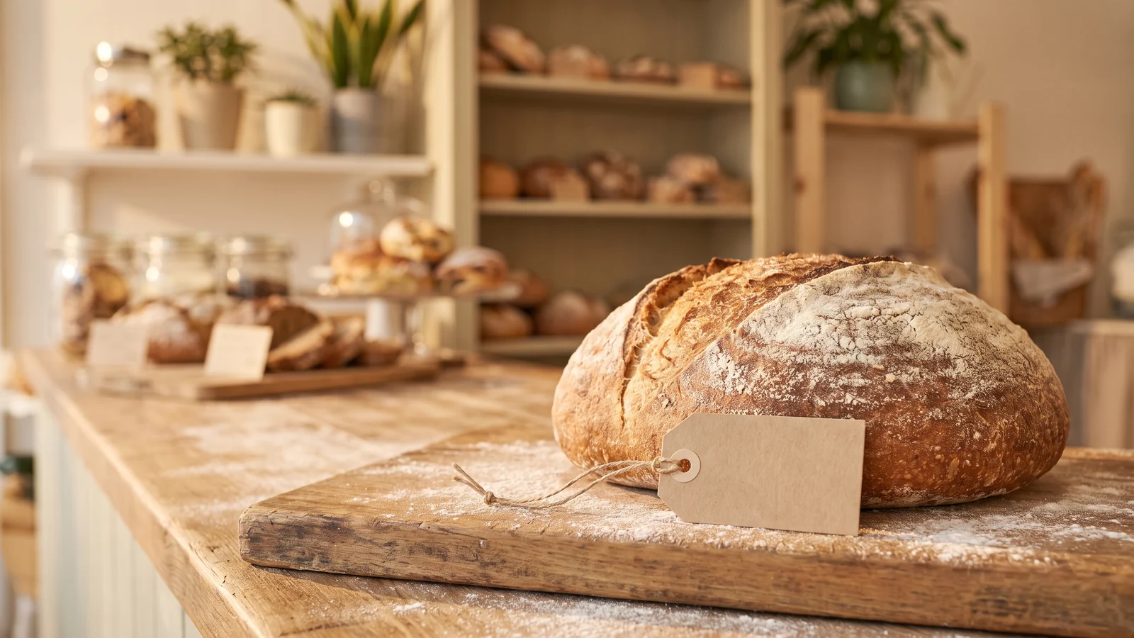 the sourdough special on a board with a blank kraft tag