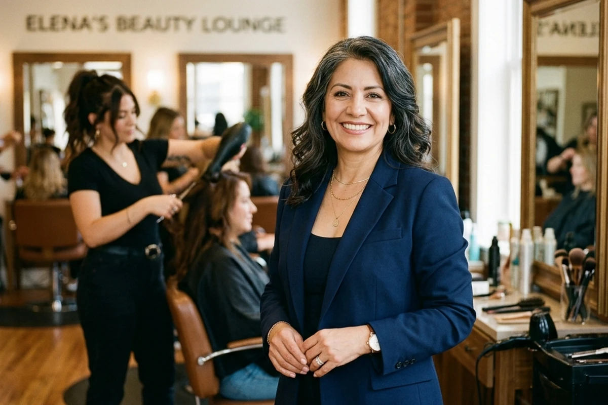 A salon owner working at the chair while a message comes in