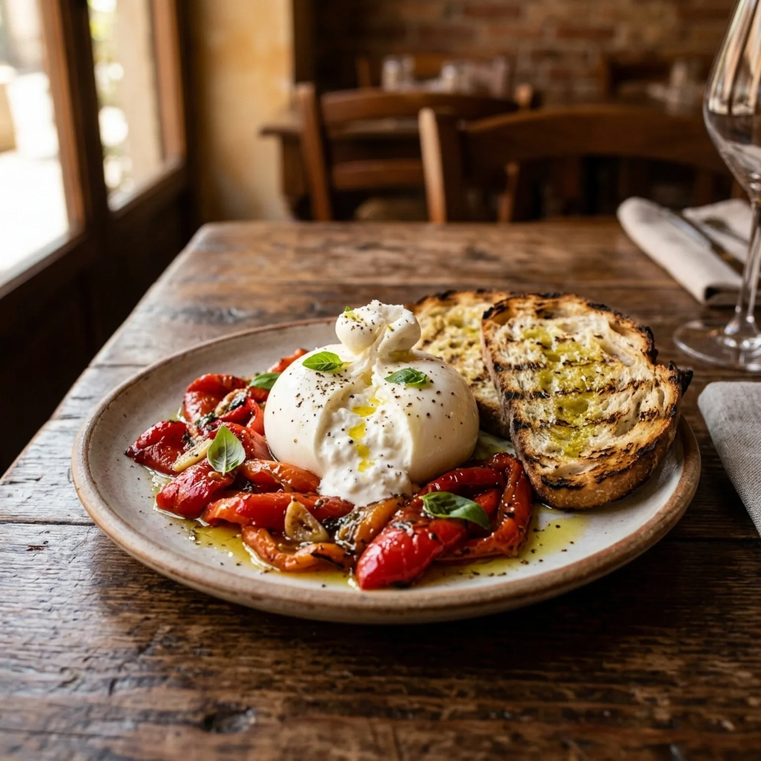Burrata with roasted peppers