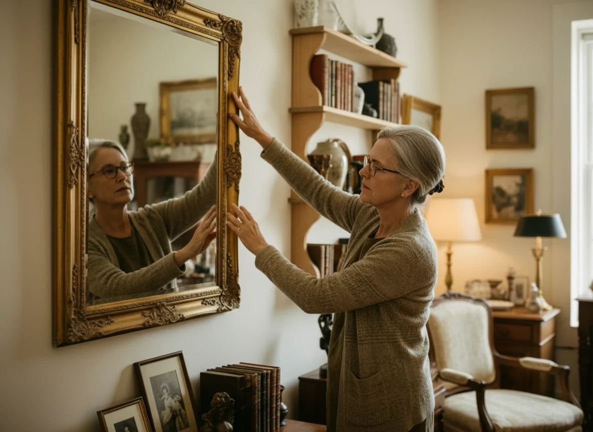 A mirror being hung on the wall of the dining room at Tampa Pasta House