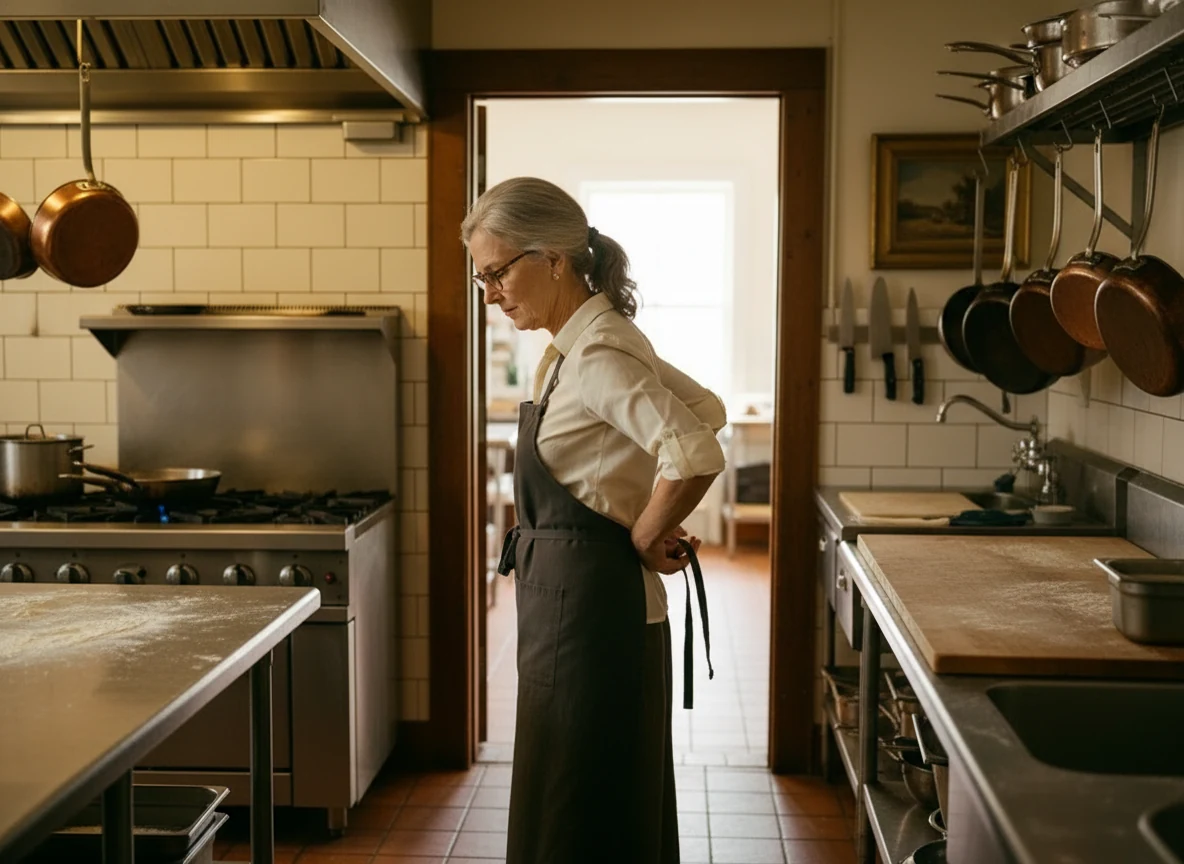 Margaret Ellison in her apron at the prep counter of Tampa Pasta House