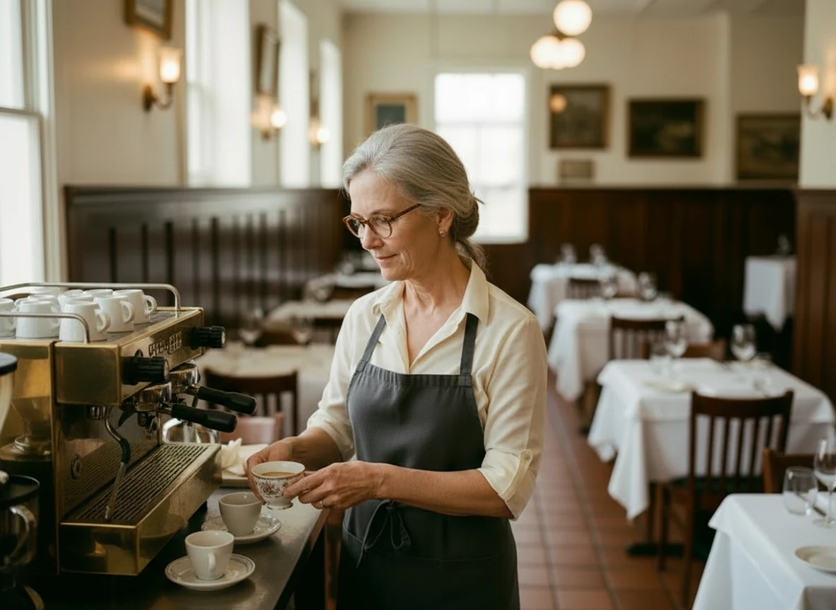 Margaret Ellison pulling an espresso behind the counter at Tampa Pasta House