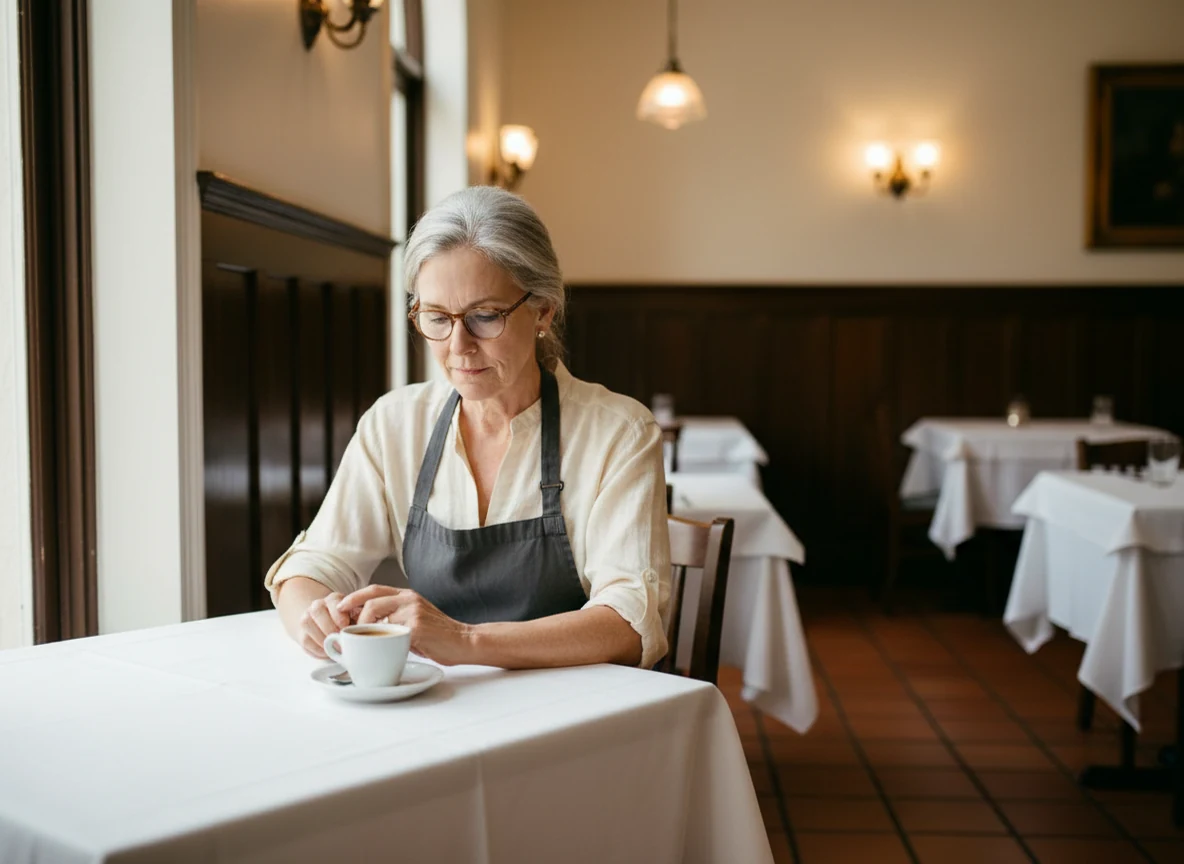 Margaret Ellison, a restaurant owner, with an espresso in her dining room