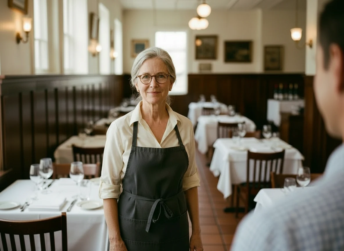 Margaret Ellison greeting guests at the door of Tampa Pasta House
