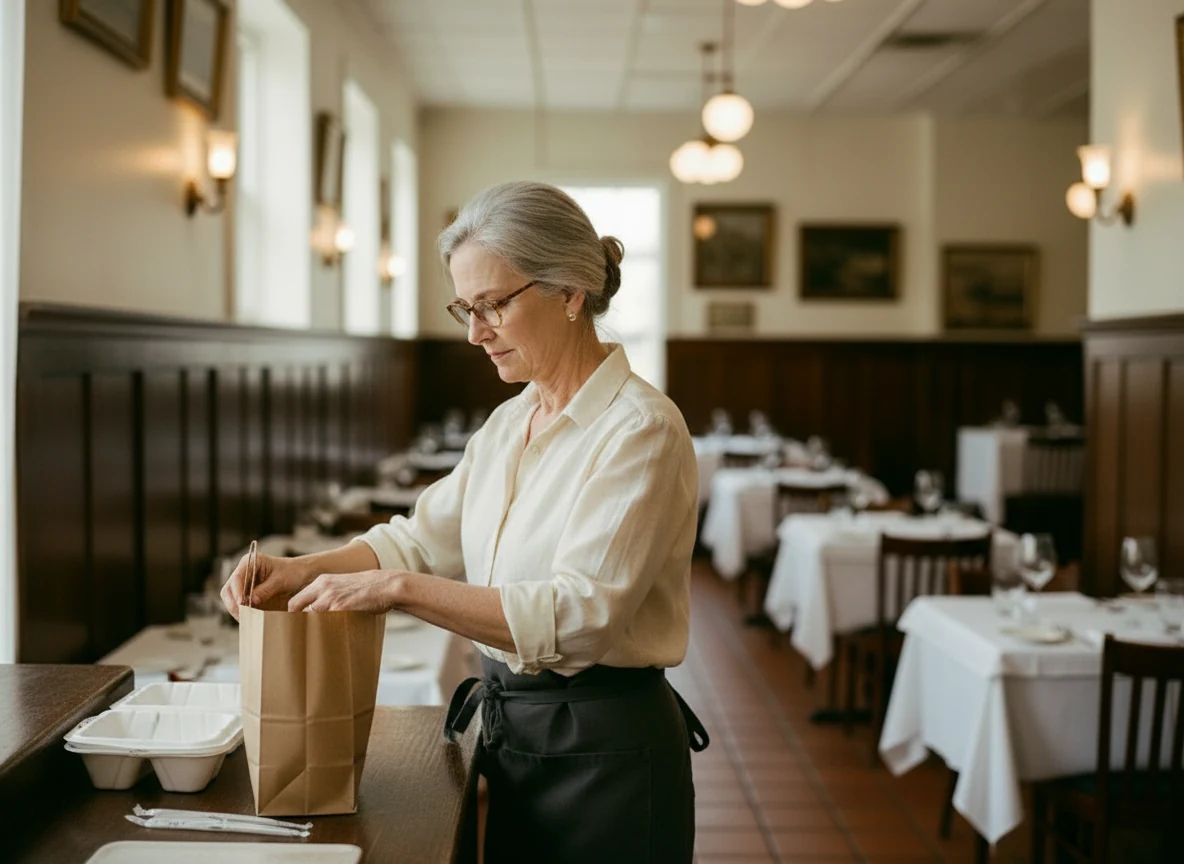 Margaret Ellison packing a takeaway order at Tampa Pasta House