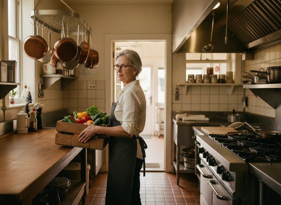 Margaret Ellison checking in a produce delivery at Tampa Pasta House