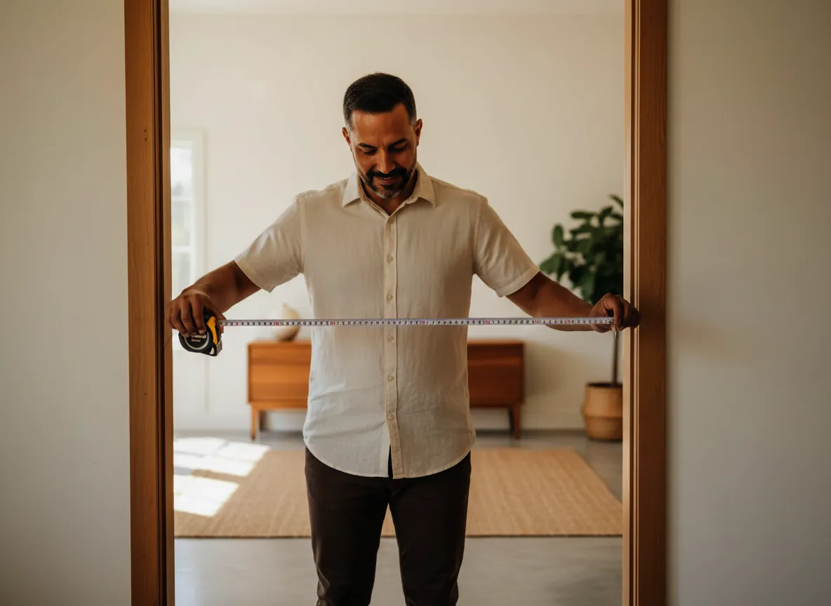 Mateo Salgado measuring a doorway before the work starts on a Casa Lista job
