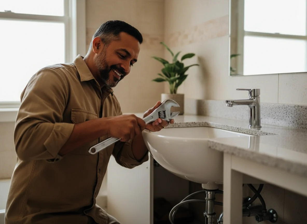 Mateo Salgado fitting a new faucet on a Casa Lista job