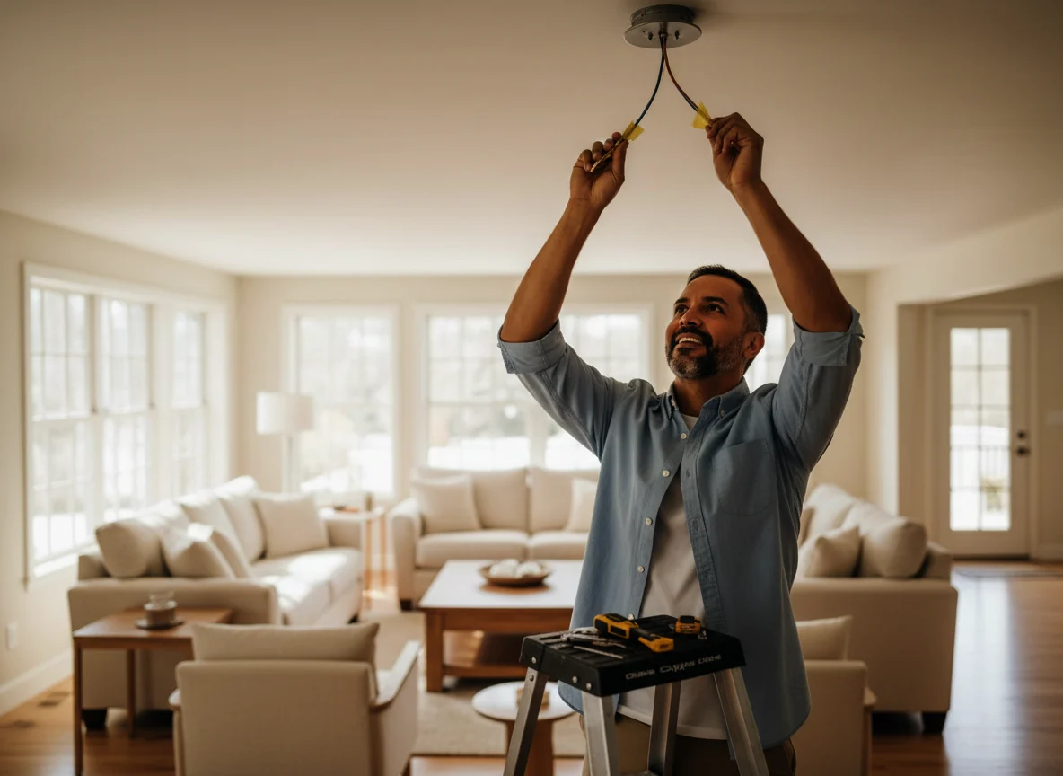 Mateo Salgado, owner of Casa Lista Home Repair, fitting a light fixture