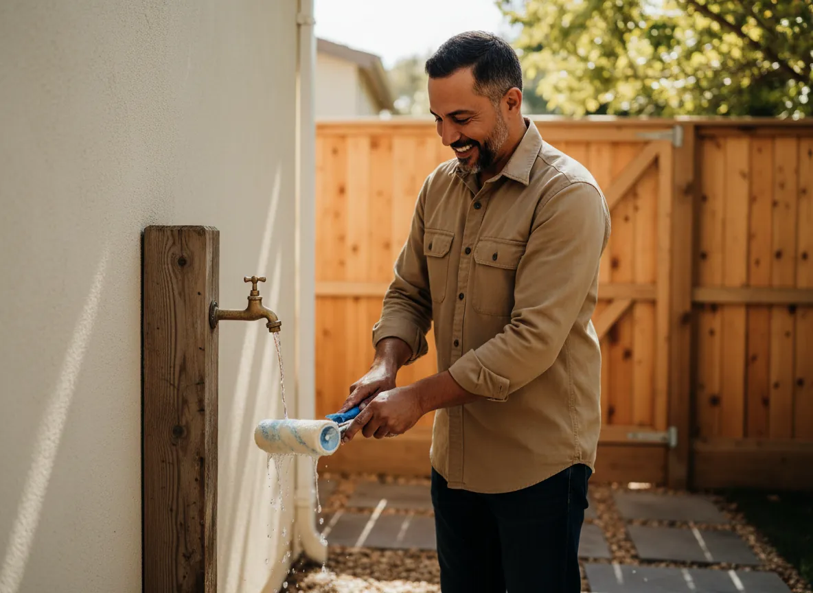 Mateo Salgado repairing an outdoor tap on a Casa Lista house call