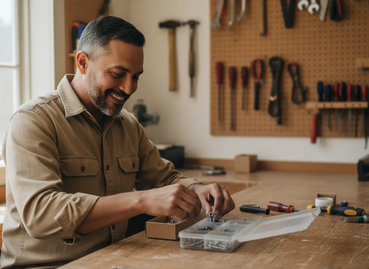 Mateo Salgado preparing sealant at the workbench for a Casa Lista job