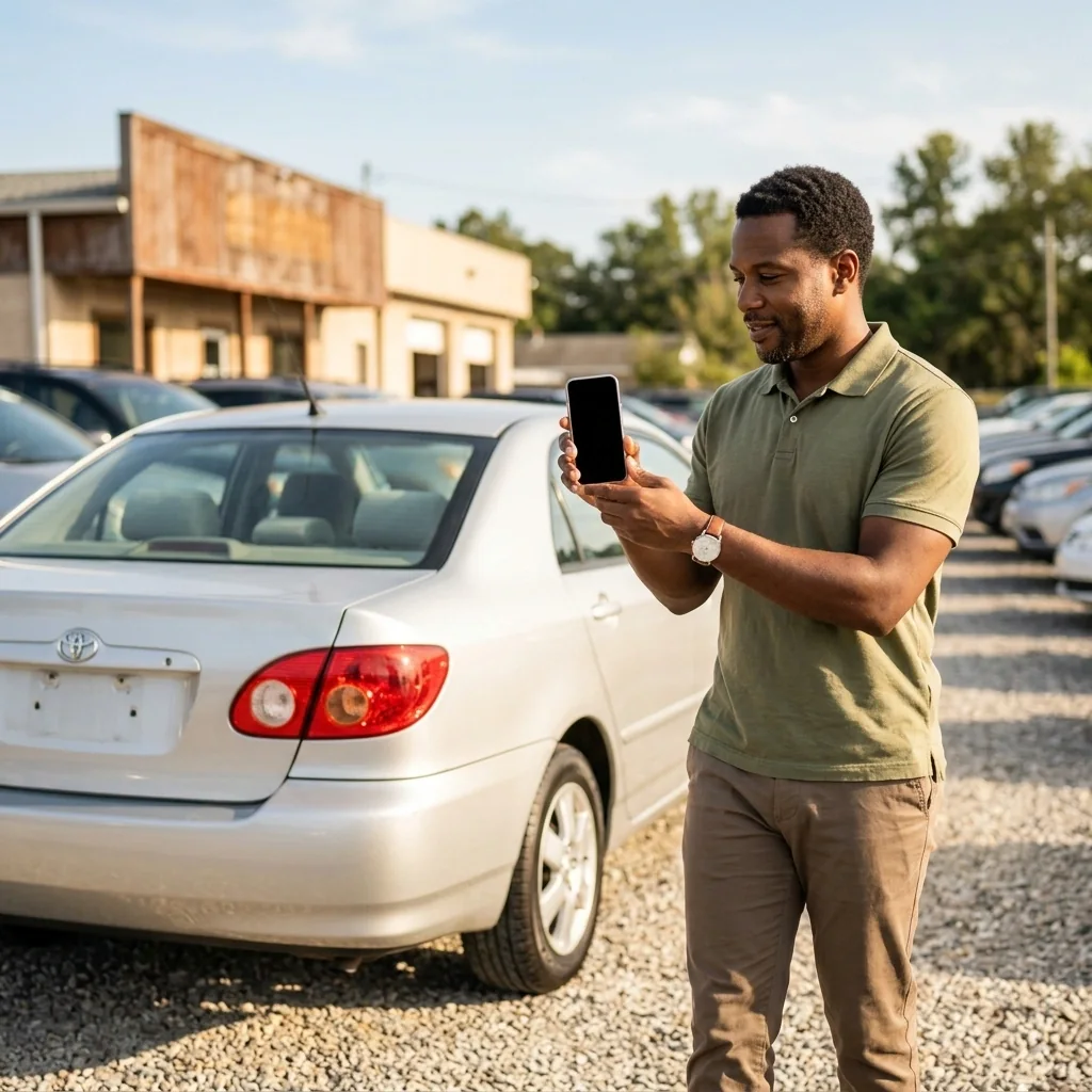 An auto dealer filming a walkaround video of a car