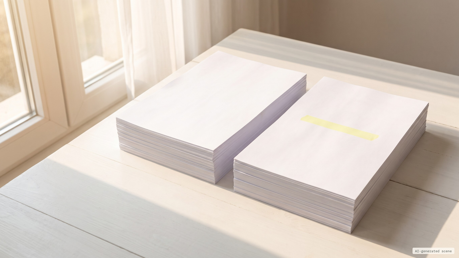Illustrative scene: stacks of paper, one line highlighted. AI-generated scene.