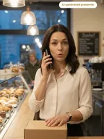 Jordan on the phone at a bakery counter