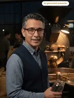 Reese holding a jar in a coffee roastery