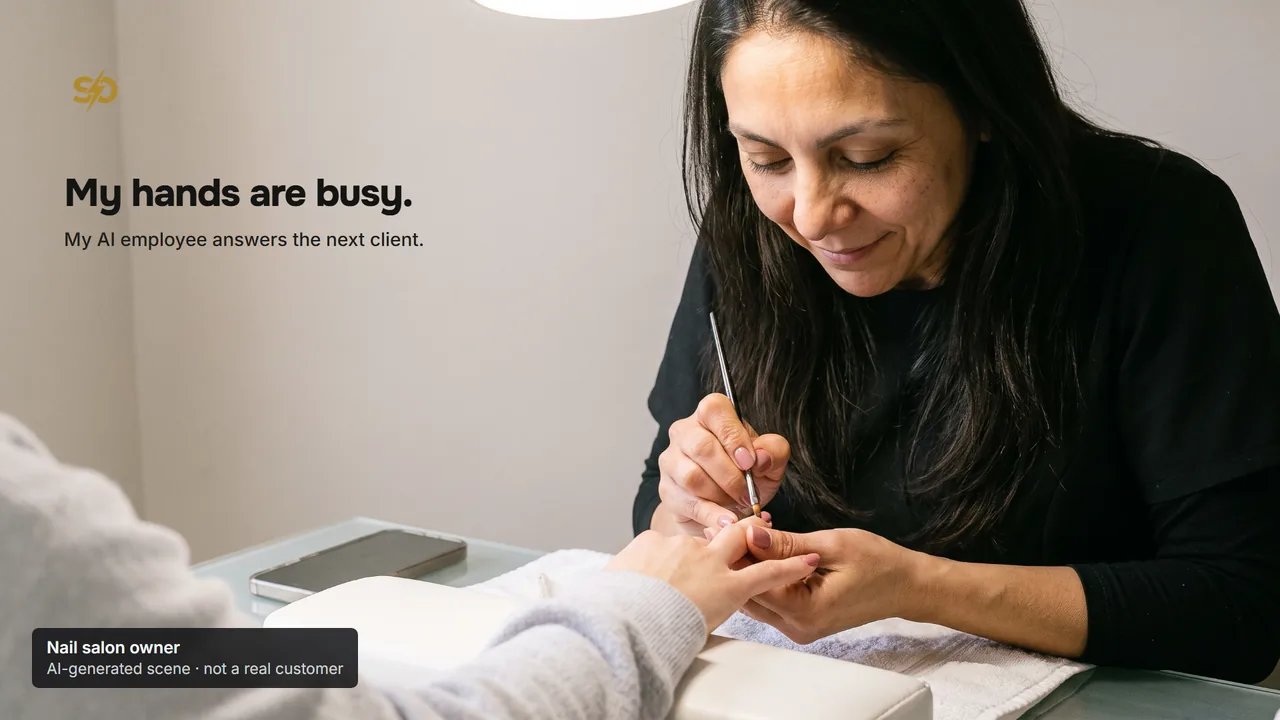 Marina, owner of a nail studio in Brooklyn, painting a client’s nails.